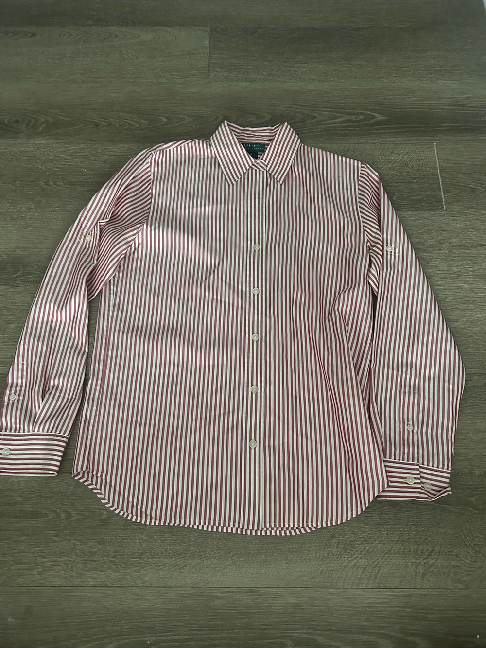 Lauren Ralph Lauren Red and White Striped Button-Down Shirt - Picture 5 of 5